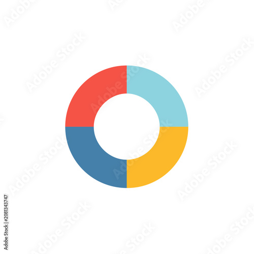 Colorful four section donut chart icon isolated on white