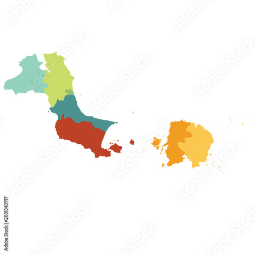 Detailed vector map of Bangka Belitung Islands province with 7 regencies.