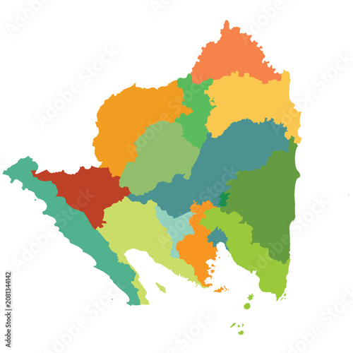 Detailed vector map of Lampung province with 15 administrative regencies and cities.