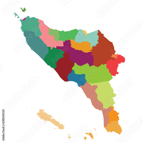 Detailed vector map of Aceh province with 23 administrative regencies.