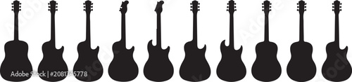 Schilderij op canvas Black silhouette electric and acoustic guitars set