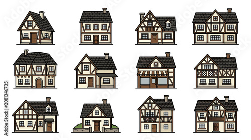 Tableau sur toile Medieval Village Houses Collection: Tudor Style Buildings