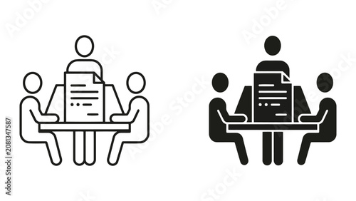 Business meeting document review icon set with document business collaboration