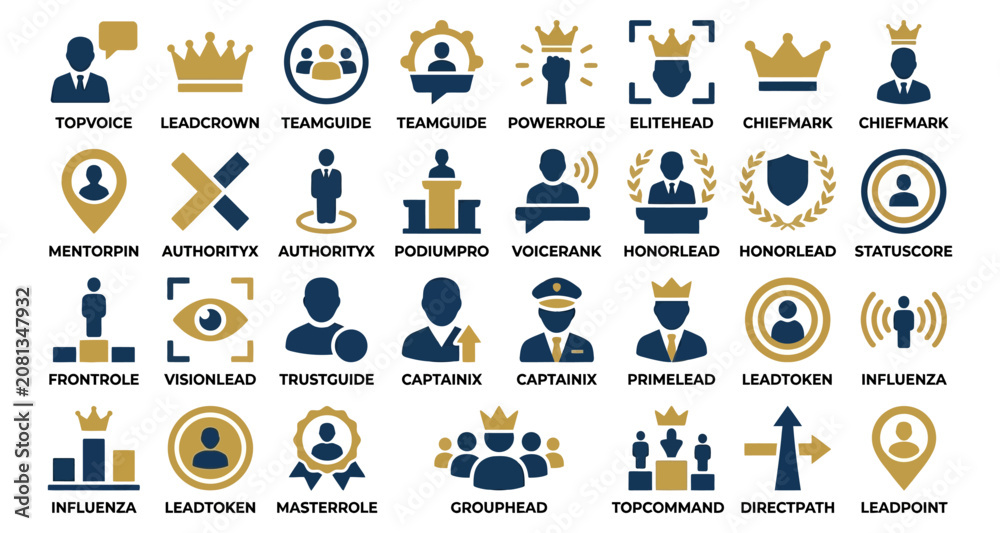 Fototapeta premium Authorityx Character User Icon Logos Set with Crowns, Shields, Badges, and Communication Symbols for Branding