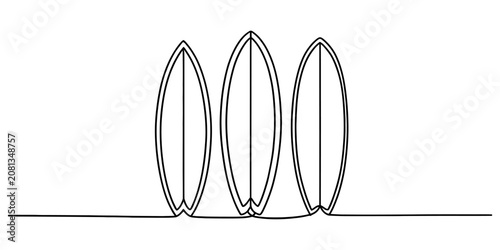Canvas Print Three surfboard shapes drawn with a single continuous black line on a plain surf