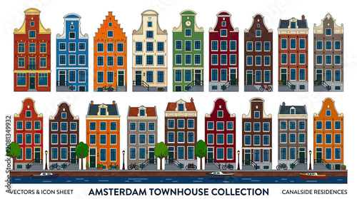 Colorful Amsterdam Townhouses Collection: Canalside Residences Facades