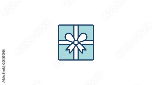 A simple flat vector icon of a square gift box with a ribbon