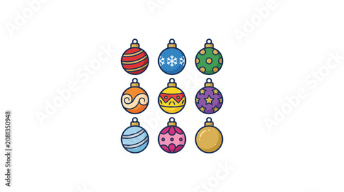 A collection of colorful decorative spheres for seasonal holiday tree ornamentation