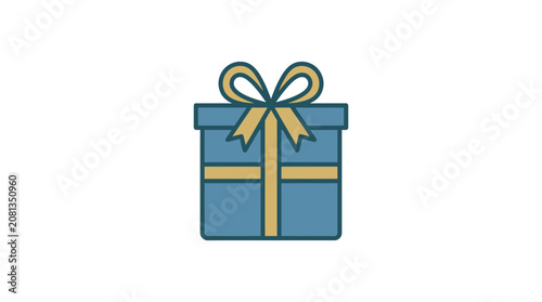 A simple flat vector illustration of a blue gift box with a gold ribbon