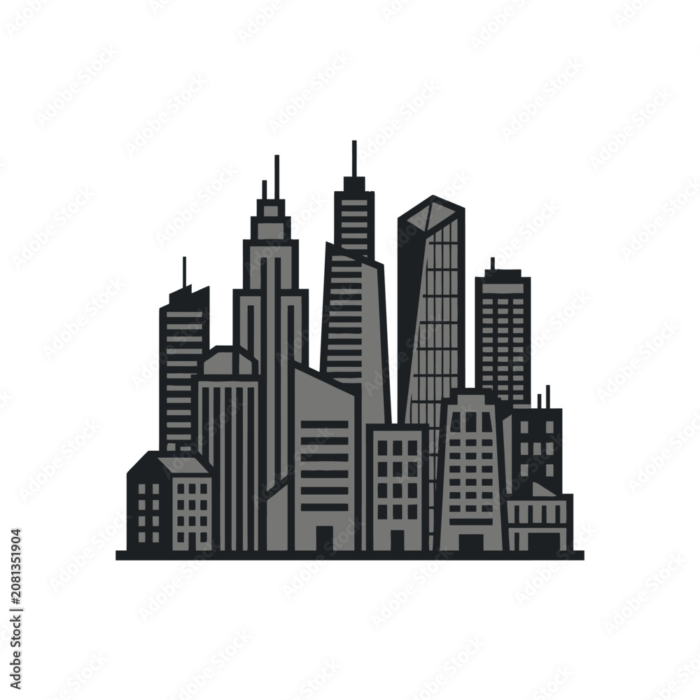 Obraz premium A modern gray city skyline icon isolated on white background