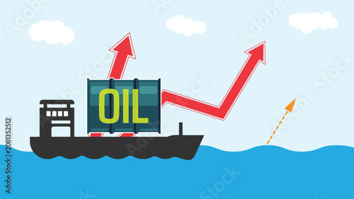Crude oil transport and shipping price, oil barrel cost, increasing graph, petroleum production industry