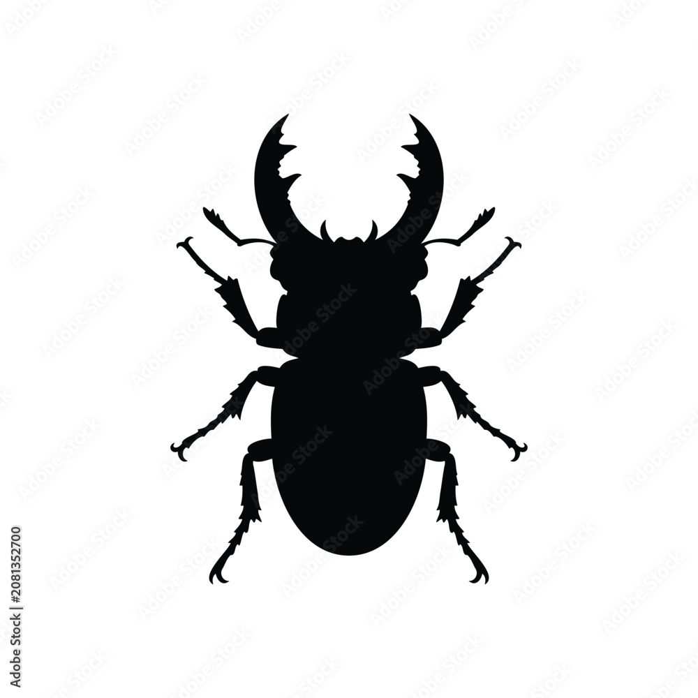 Fototapeta premium Stag beetle silhouette vector flat illustration design.