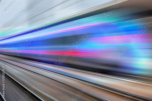 High speed train runs on rail tracks 