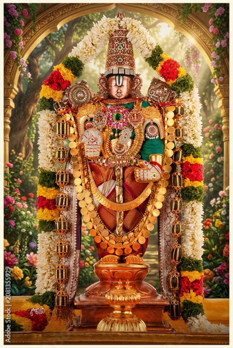 Divine Portrait of Lord Venkateswara (Tirupati Balaji) Adorned with Traditional Ornaments