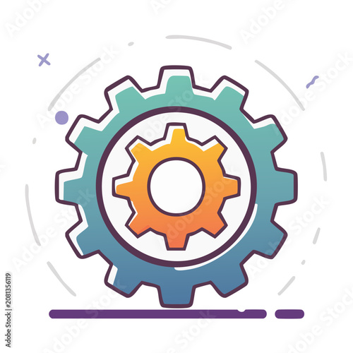 Flat design gear icon with transparent background