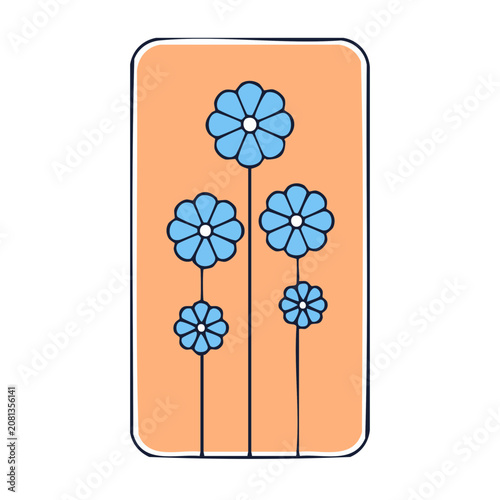 Flat design illustration of blue flowers on orange background