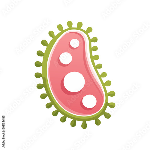 Flat illustration of a bacteria cell with green spikes