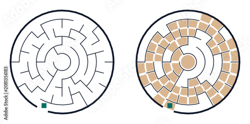 Foto Circular summer maze game with paths and dead ends for fun