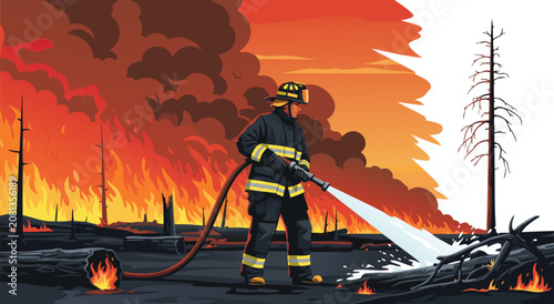 Vászonkép Firefighter battling massive forest fire vector illustration design for environm