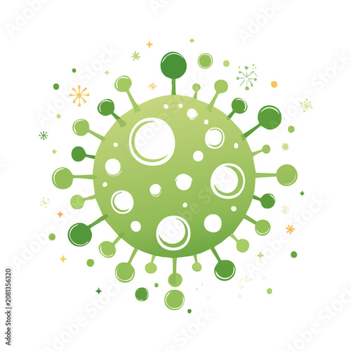 Green virus cell flat vector illustration