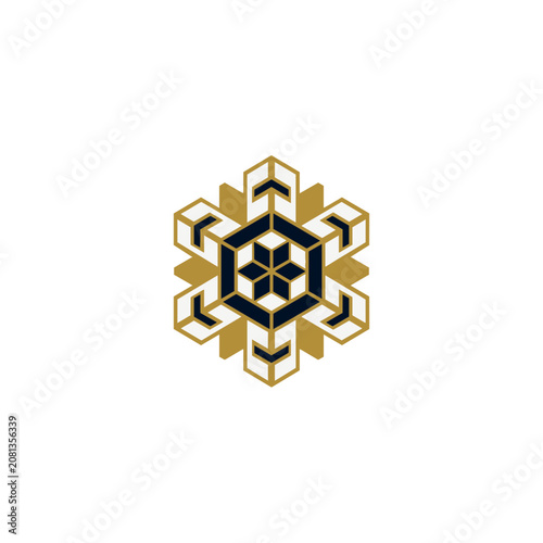 Isometric geometric snowflake design with cubes