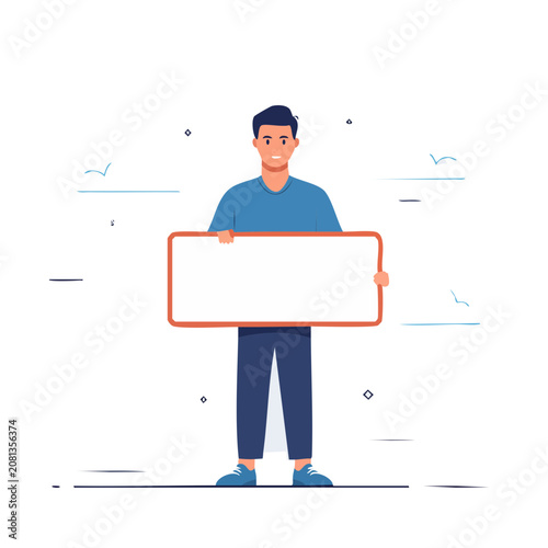 Man holding blank sign, flat vector illustration