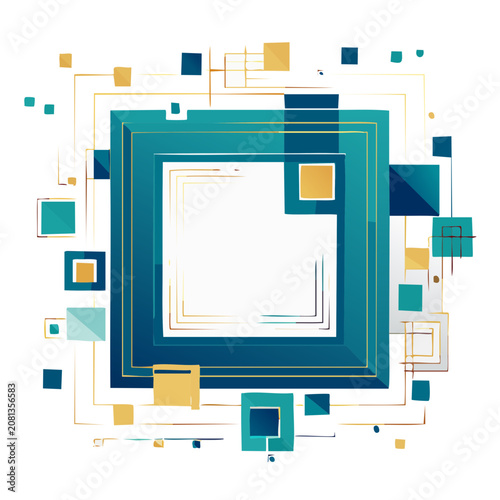 Abstract geometric frame with layered squares and shapes