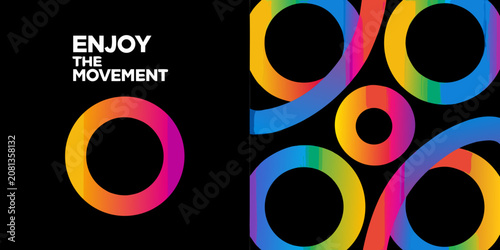 Obraz na plátne split graphic design layout with colorful rings on black background abstract art