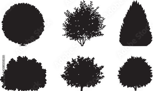Bild auf Leinwand Six different black silhouette tree shapes