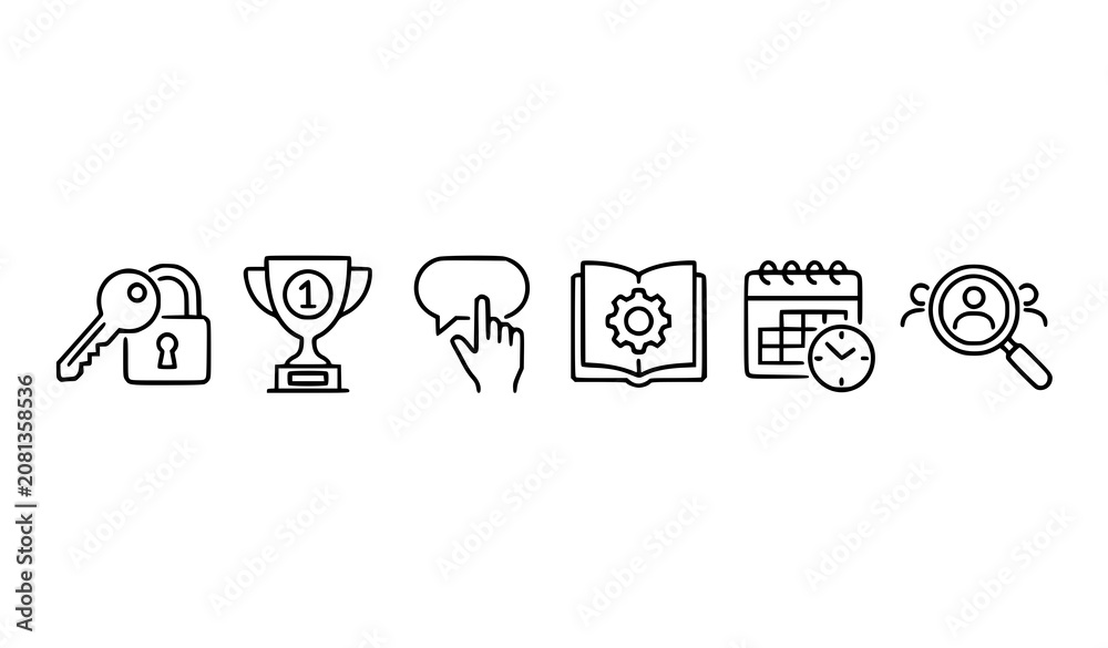 Fototapeta premium Minimalist line art SEO and online marketing vector icon set