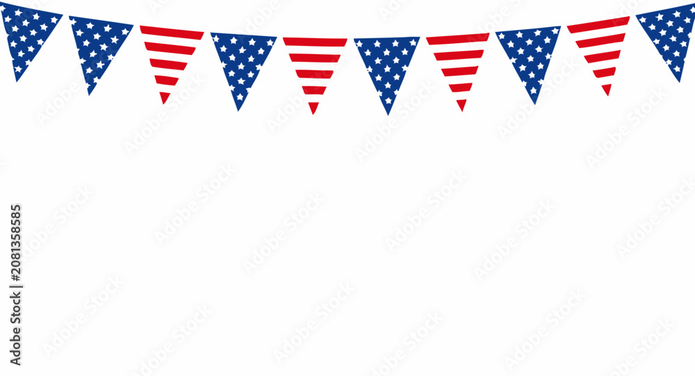 Fototapeta premium Festive Bunting Flags Featuring American Patriotic Stars and Stripes Patterns for National Holidays and Independence Day Decorations