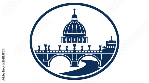 Vatican City St Peters Basilica Dome and Bridge Silhouette Emblem Vector