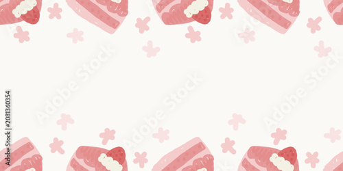 Canvastavla Horizontal seamless border background template with hand drawn strawberry shortc