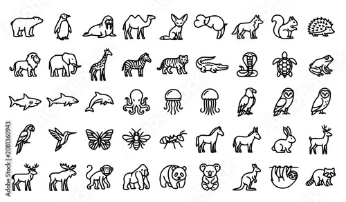 Photography Wildlife Animal Icons Version 2 Minimal Editable Stroke Vector Illustration Set