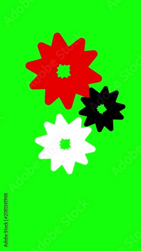 three rotating gears animated on green screen background, vertical video.