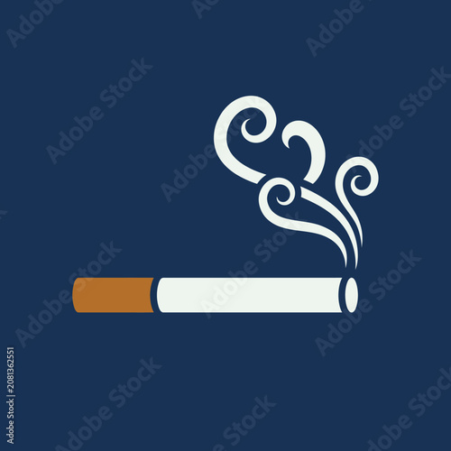 Minimalist illustration of a smoking cigarette on a blue background