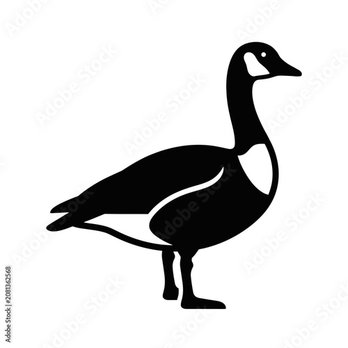 A black and white silhouette of a standing Canada goose
