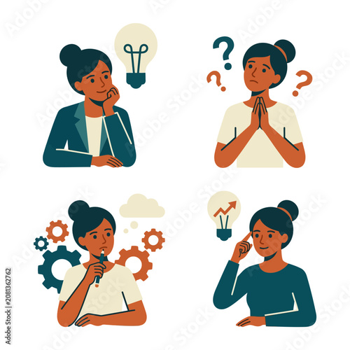 Illustration of a woman thinking and finding creative ideas