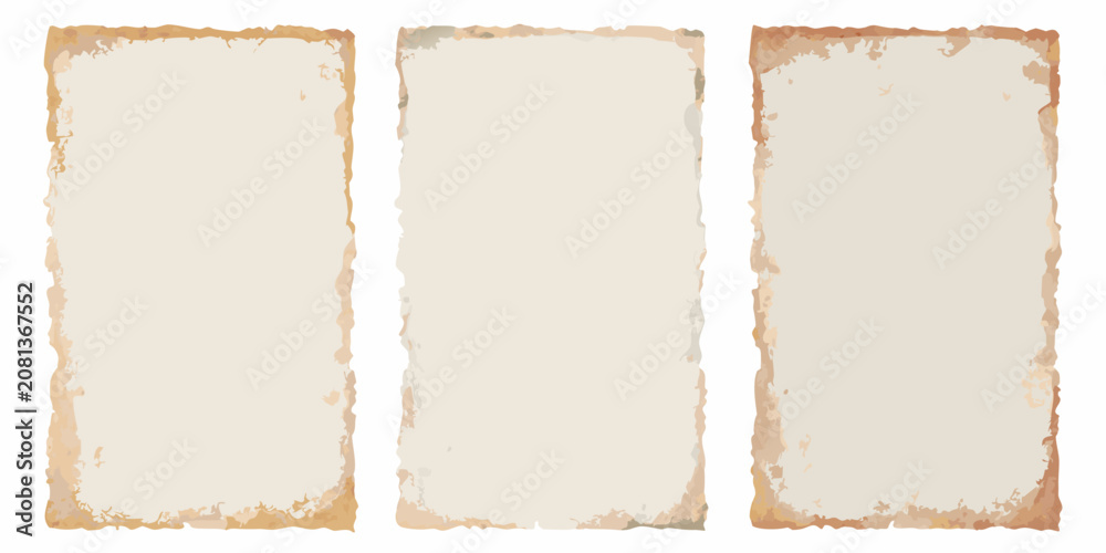 Fototapeta premium three vertical vintage paper sheets with torn edges on transparent background papers old document antique look vector illustration sepia tone nostalgic