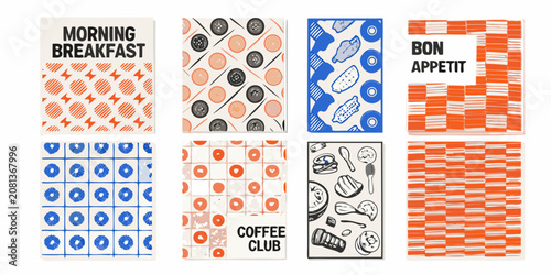 Fotografie retro diner menu cards with bold typography and colorful patterns breakfast coff