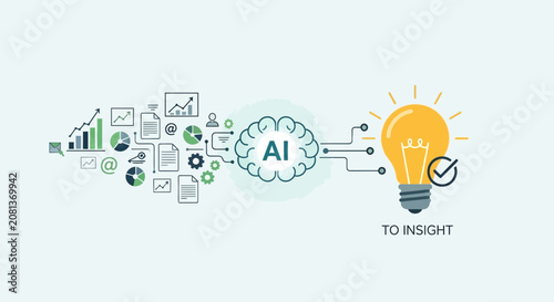 AI Brain Generating Insight and Ideas with Data Analysis and Lightbulb