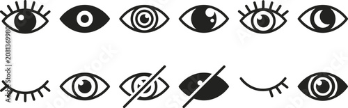 Tableau sur toile Human Eye Vector Icon Set Featuring Open Closed Blinking and Hidden View Symbols