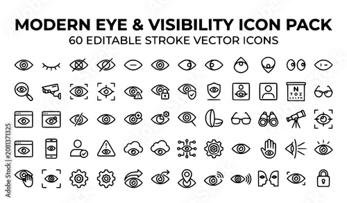 Foto Visibility and Eye Outline Icons Editable Stroke Vector Collection