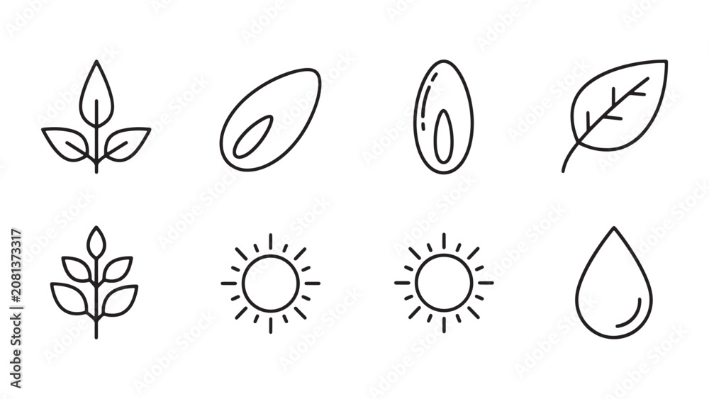Fototapeta premium Set of simple eco line icons for nature and sustainability concepts