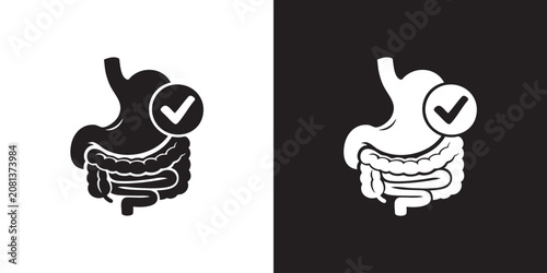 Human Stomach and Intestine Health Check Icon - Modern Gastrointestinal Medical Examination Graphic, Simple Gut Diagnostics Clinic Emblem, and Digestive System Care Vector