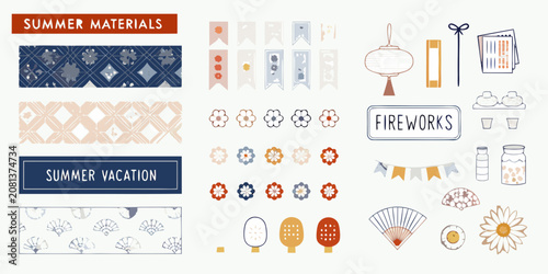 Εκτύπωση καμβά japanese summer assets collection vector illustration pattern banner fan flower