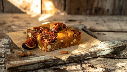Artisan Fig and Almond Nougat Dessert with Rustic Bakery Photography
