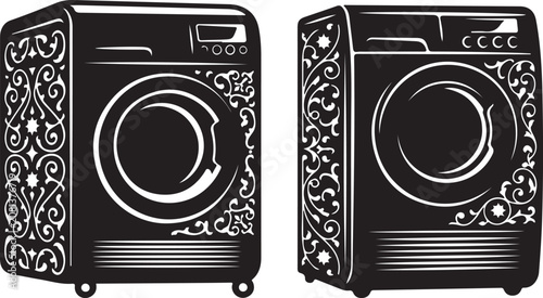 Konstfotografi Set of two washing machines decorated with floral ornaments