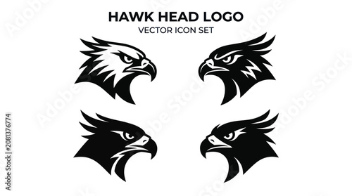 Four hawk head vector logo icons.