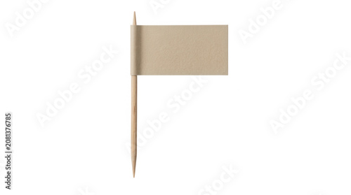 Small blank kraft paper flag on a wooden stick for food or cake decoration isolated on a clear transparent background isolated on transparent background